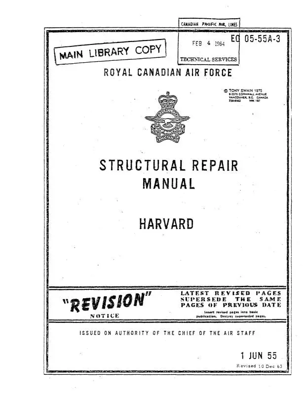 North American Harvard Aircraft 1955 Structural Repair Manual (Eo-05-55A-3) 1