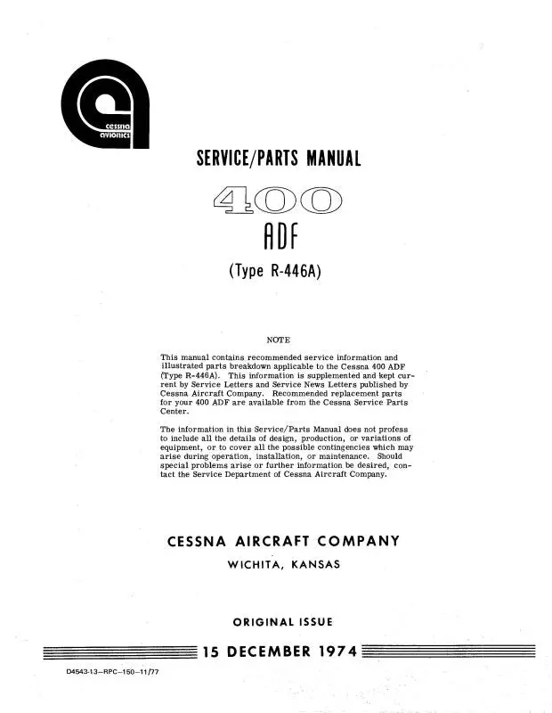 Cessna 400Adf R-446A 1974 Maintenance & Parts Manual (D4543-13) 1