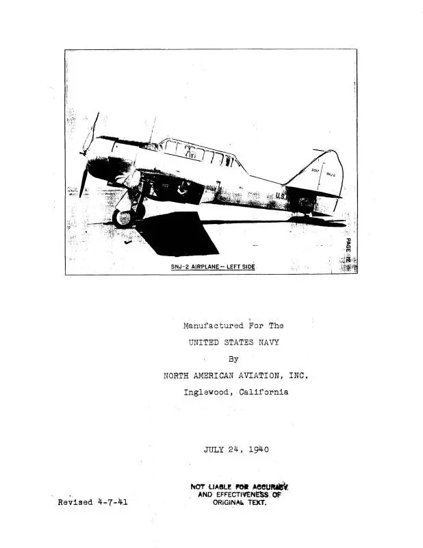 North American Snj-2 1940 Erection & Maintenance With Parts (Na-866) 1