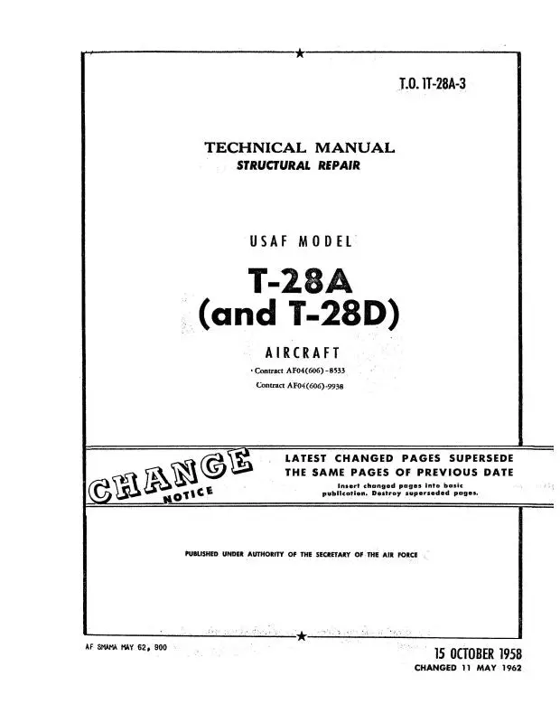 North American T-28A & T-28D 1958 Structural Repair Manual (1T-28A-3) 1