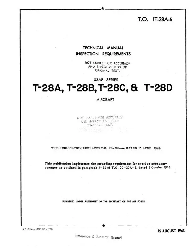 North American T-28A, B, C, D 1963 Inspection Requirements (1T-28A-6) 1