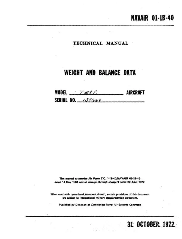 North American T-28B 1972 Weight & Balance Data (01-1B-40) 1