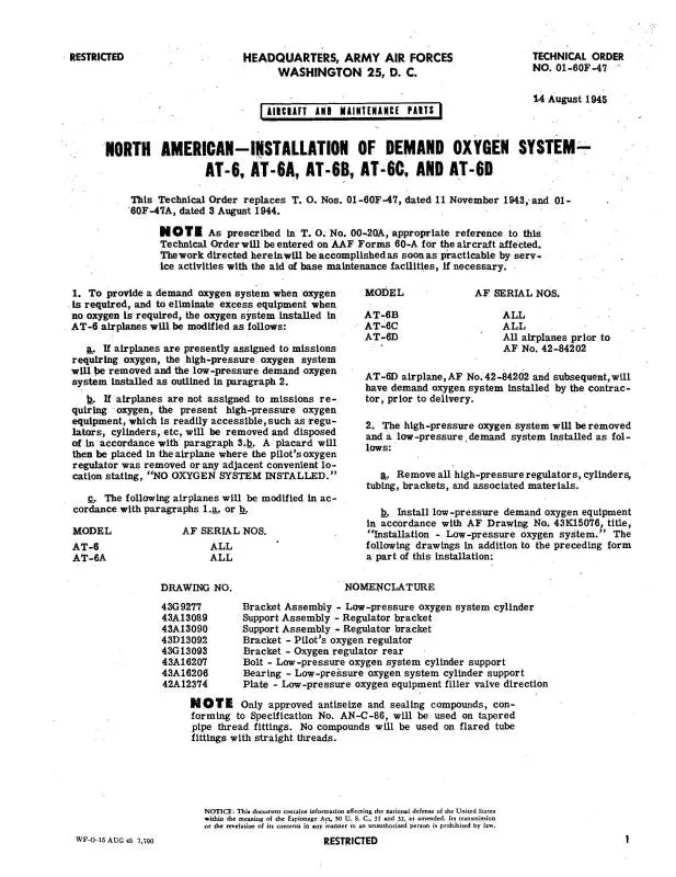 North American At-6 & Snj-3,4,5,6 Service Bulletins & Modifications (Naat6-Slb-C) 1