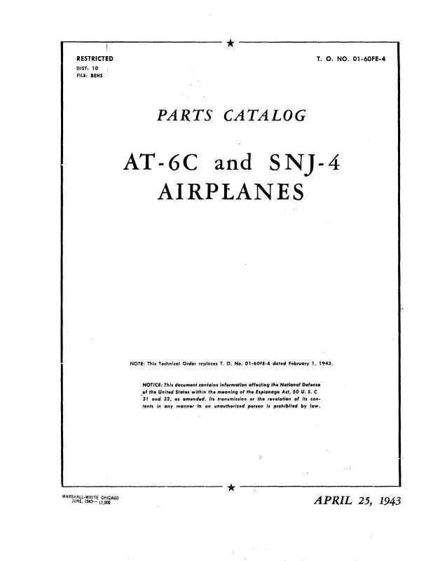 North American At-6C, Snj-4 1943 Parts Catalog (01-60Fe-4) 1