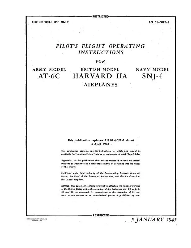 North American At-6C, Snj-4 1945 Flight Manual (01-60Fe-1) 1