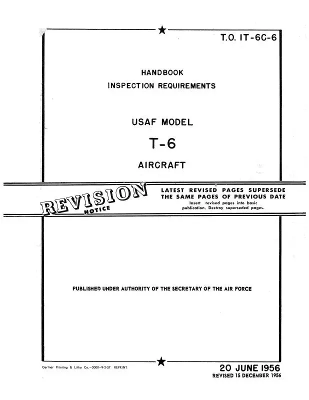 North American T-6 1956 Handbook Of Inspection Requirements (1T-6C-6) 1