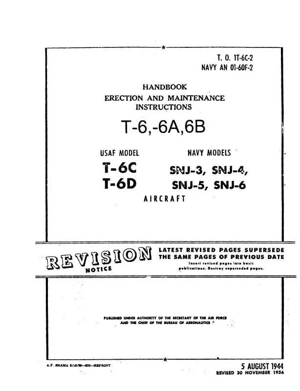 North American T-6,-6A,6B 1944 Erection And Maintenance Instructions Handbook (1T-6C-2) 1
