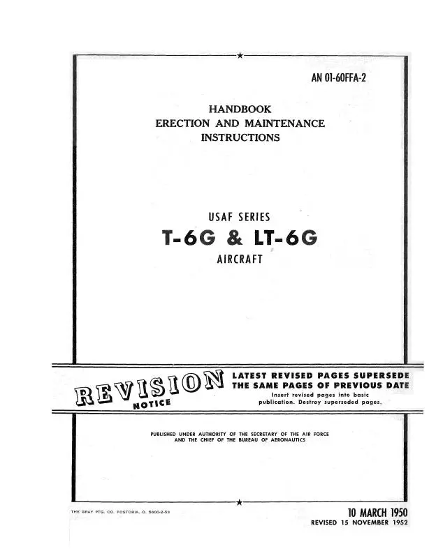 North American T-6G & Lt-6G 1950 Erection & Maintenance Instructions (01-60Ffa-2) 1