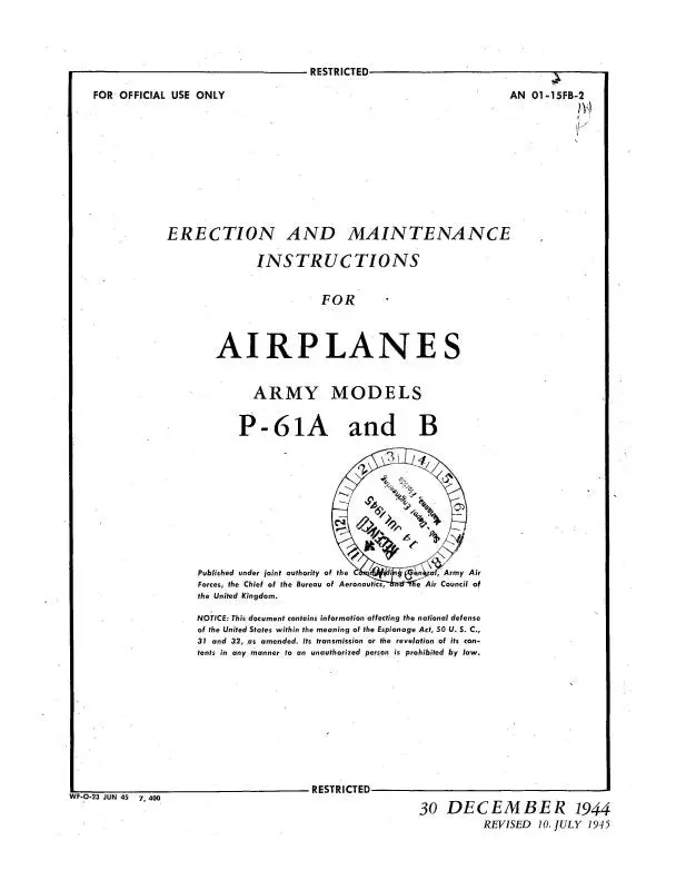 Northrop Aircraft Inc. P-61A,B 1944 Erection & Maintenance Instructions (01-15Fb-2) 1