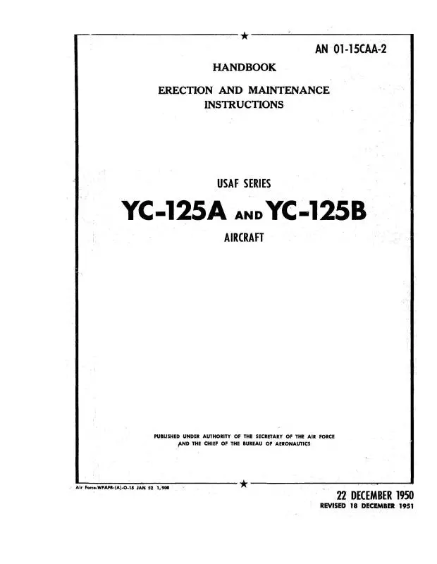 Northrop Aircraft Inc. Yc-125A,B 1950 Erection & Maintenance Instructions (01-15Caa-2) 1