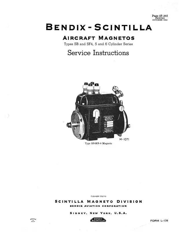 Bendix Sb & Sf4,5,6 Cyl Ser 1943 Maintenance Manual (L-139) 1