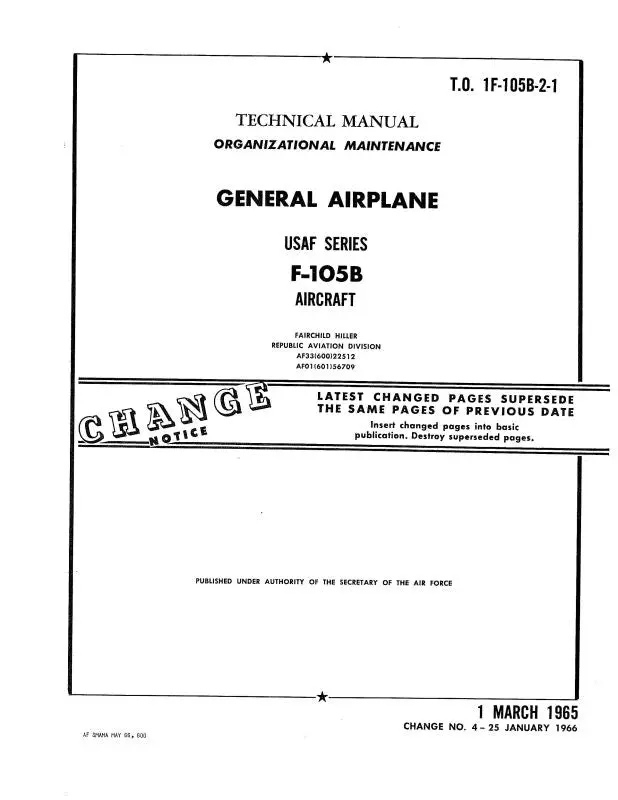 Republic Aviation F-105B 1959 Organizational Maintenance Manual (1F-105B-2-4) 1