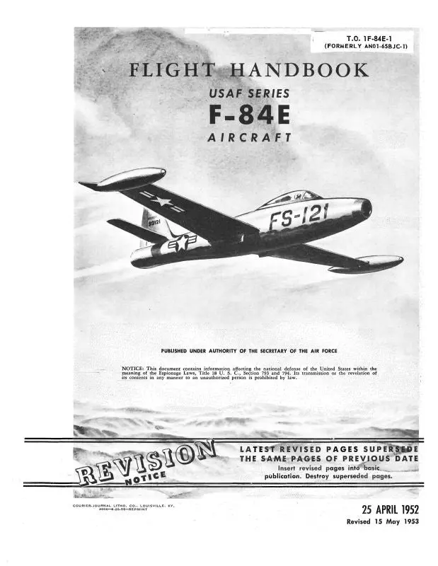 Republic Airlines F-84E 1952 Flight Handbook (1F-84E-1) 1
