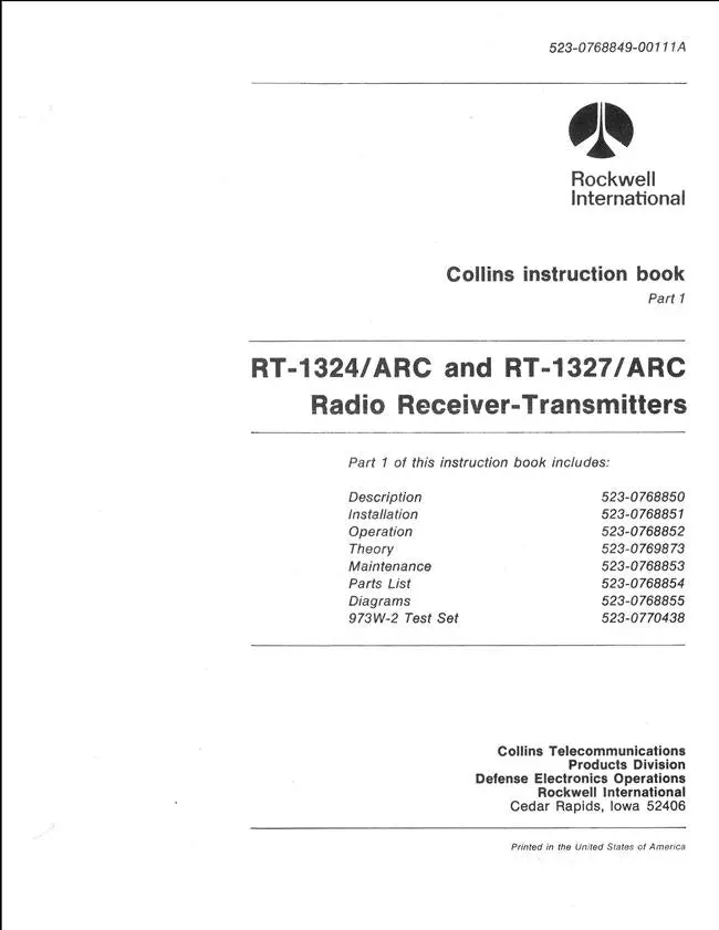 Collins Rt-1324-Arc & Rt-1327-Arc Radio Receiver-Transmitters Instruction Book (523-0768849-00111A) 1