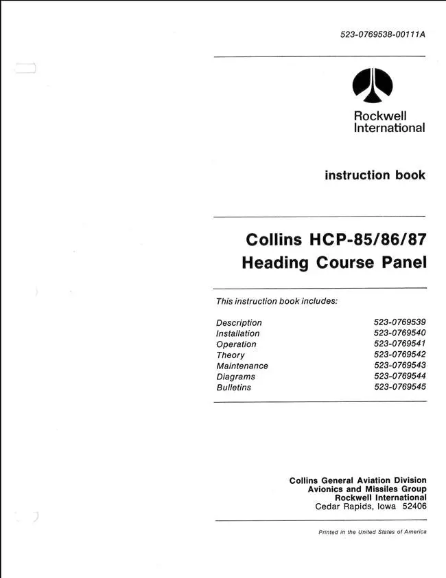 Collins Hcp-85-86-87 Heading Course Panel Instruction Book (523-0769538-00111A) 1