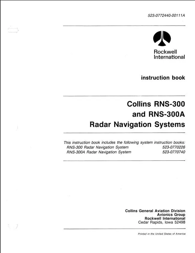 Collins Rns-300, Rns-300A Radar Navigation Systems Instruction Book (523-0772440-00111A) 1