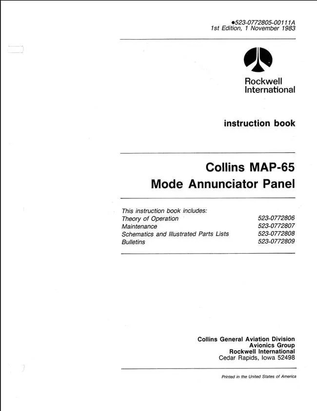 Collins Map-65 Mode Annunciator Panel Instruction Book (523-0772805-00111A) 1