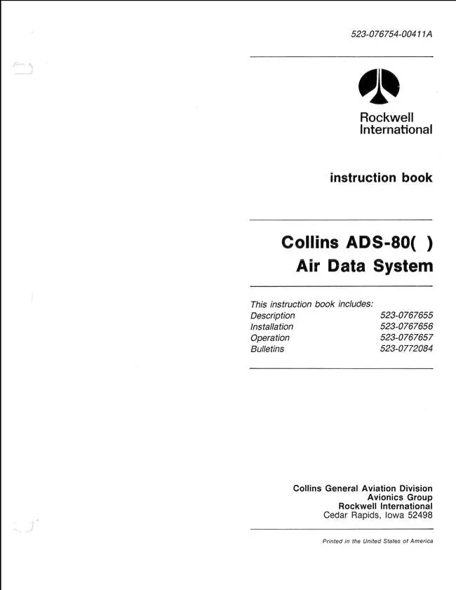 Collins Ads-80( ) Air Data System Instruction Book (523-076754-00411A) 1
