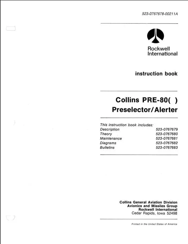 Collins Pre-80( ) Preselector-Alerter Instruction Book (523-0767678-00211A) 1