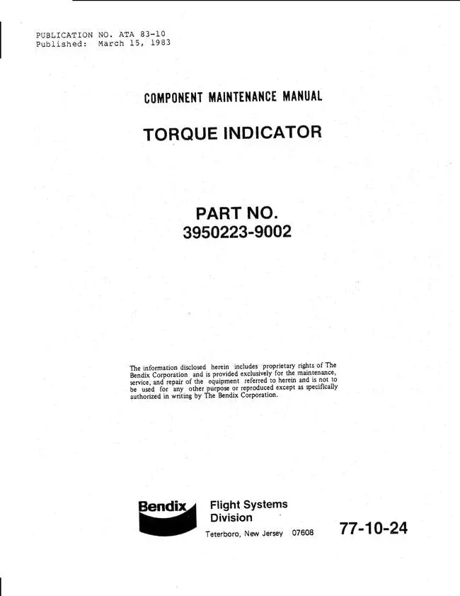 Bendix 77-10-24 Torque Indicator Component Maintenance Manual (3950223-9002) 1