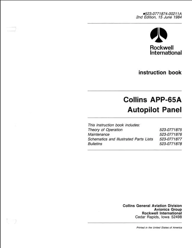 Collins App-65A Autopilot Panel Instruction Book (523-0771874-00211A) 1