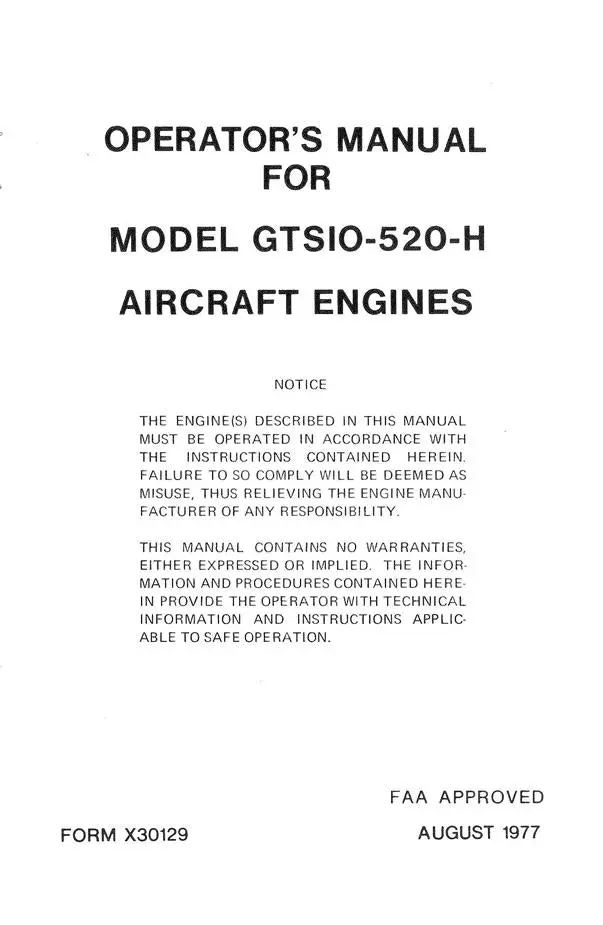 Continental Model Gtsio-520-H Operator's Manual 1977 (X30129) 1