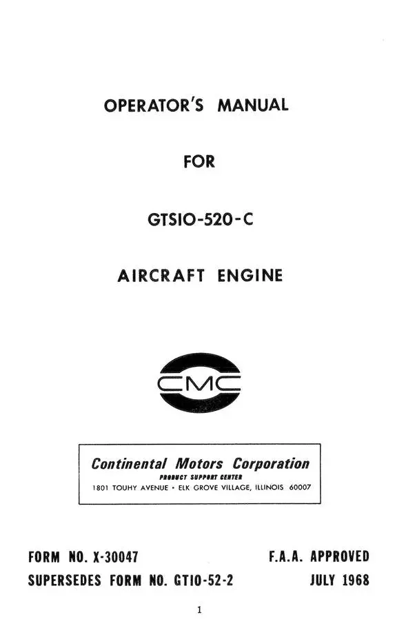 Continental Series Gtsio-520-C Operator's Manual 1968 (X-30047) 1