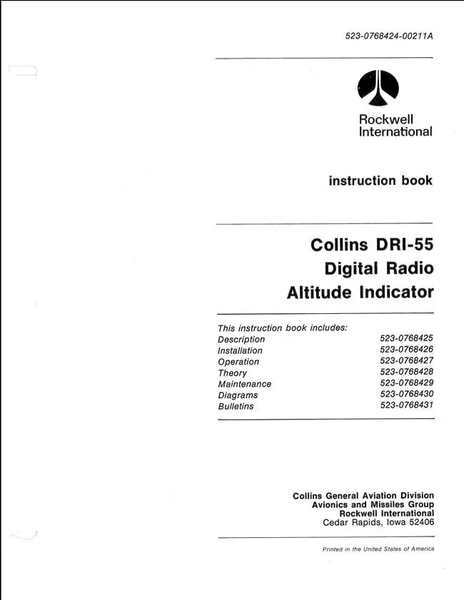 Collins Dri-55 Digital Radio Altitude Indicator Instruction Book (523-0768424-00211A) 1