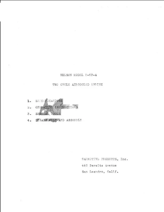 Nelson H-63-A 2 Cycle Engine Specifications, Operation, Special Tools, Disassembly & Assembly Manual 1