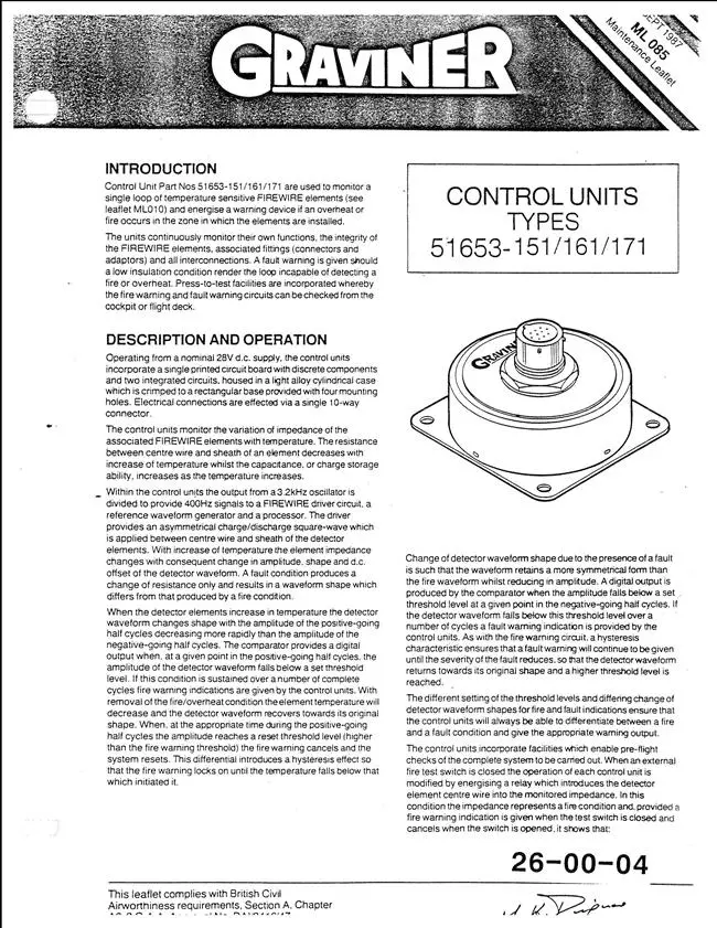 Graviner Control Units Types 51653-151-161-171 Maintenance Leaflet Ml 085 (26-00-04) 1