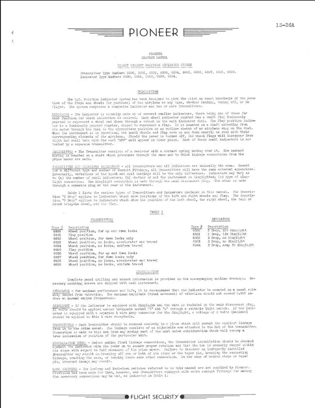 Pioneer Flight Security Direct Current Position Indicator System 13-26A Service Manual (13-26A) 1