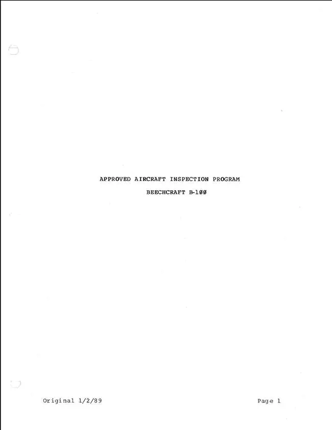 Beech B100 Approved Inspection Program 1