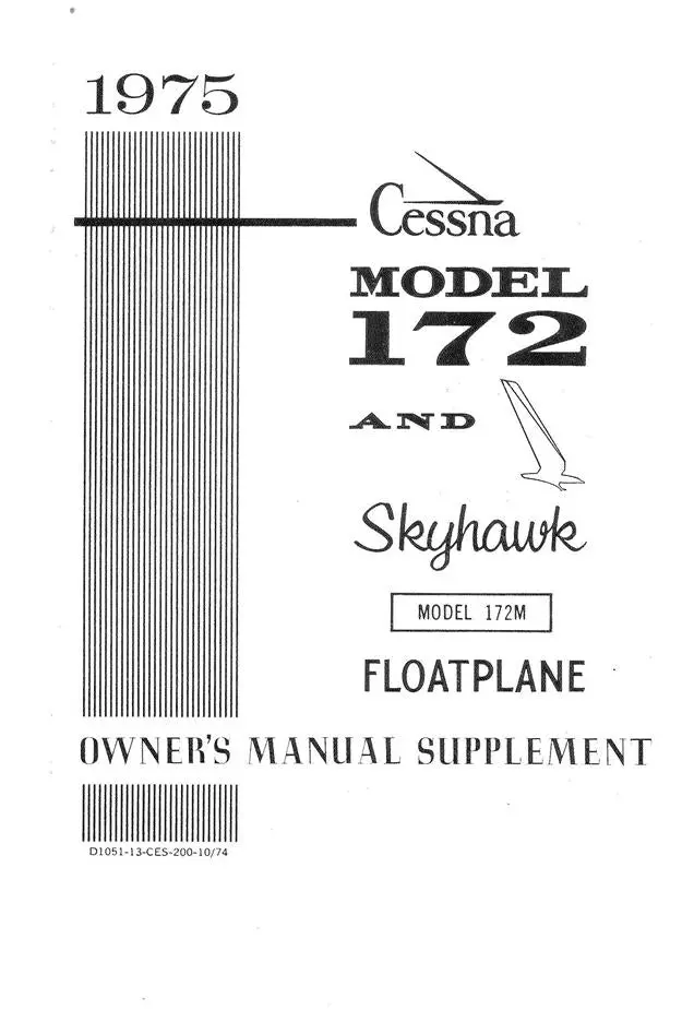 Cessna 172M Floatplane 1975 Owner's Manual Supplement (D1051-13-Ces-200-10/74) 1