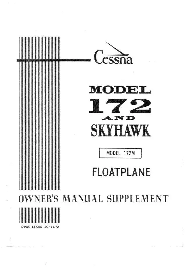Cessna 172M Floatplane 1973 Owner's Manual Supplement (D1009-13-Ces-100-11/72) 1