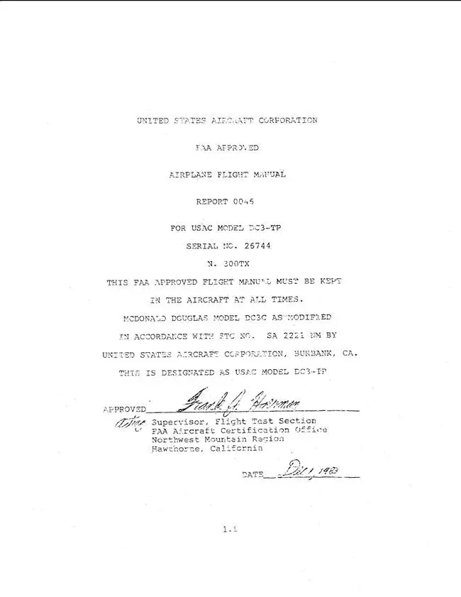 Douglas Turbo-Prop Dc-3Tp Flight Manual (Serial No. 26744) 1