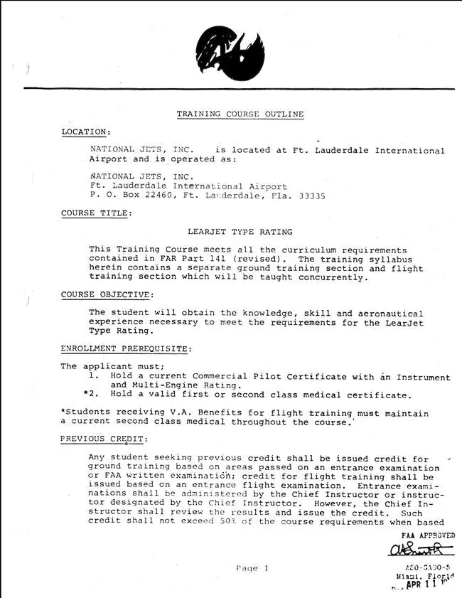 Lear Jet Training Course Outline 135 Operations (Aso-Gado-5) 1