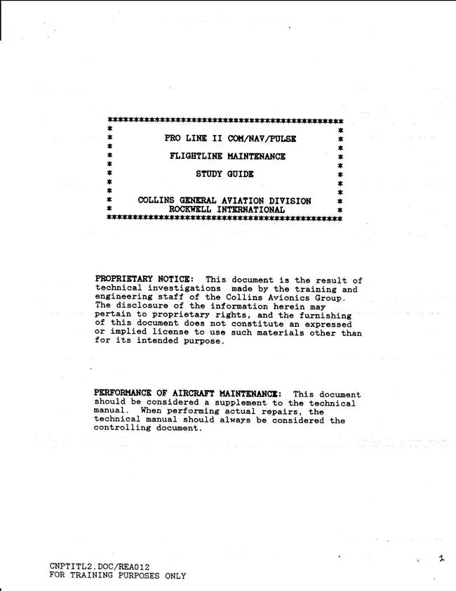 Collins Pro Line Ii Com-Nav-Pulse Flightline Maintenance Study Guide 1