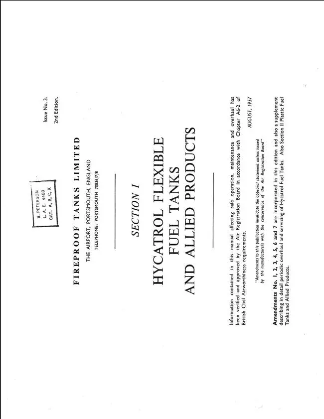 Fireproof Tanks Ltd. Hycatrol Flexible Fuel Tanks & Allied Products Information Manual 1