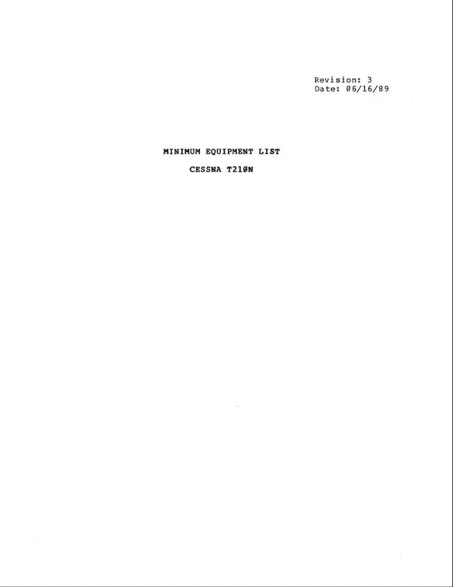 Cessna T210n Minimum Equipment List 1989 (Serial No. 21063313, N5218a) 1