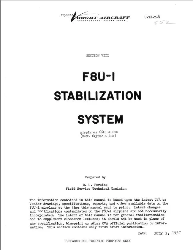 Vought F8u-1 Stabilization System Service Training Manual (Cvta-M-8) 1