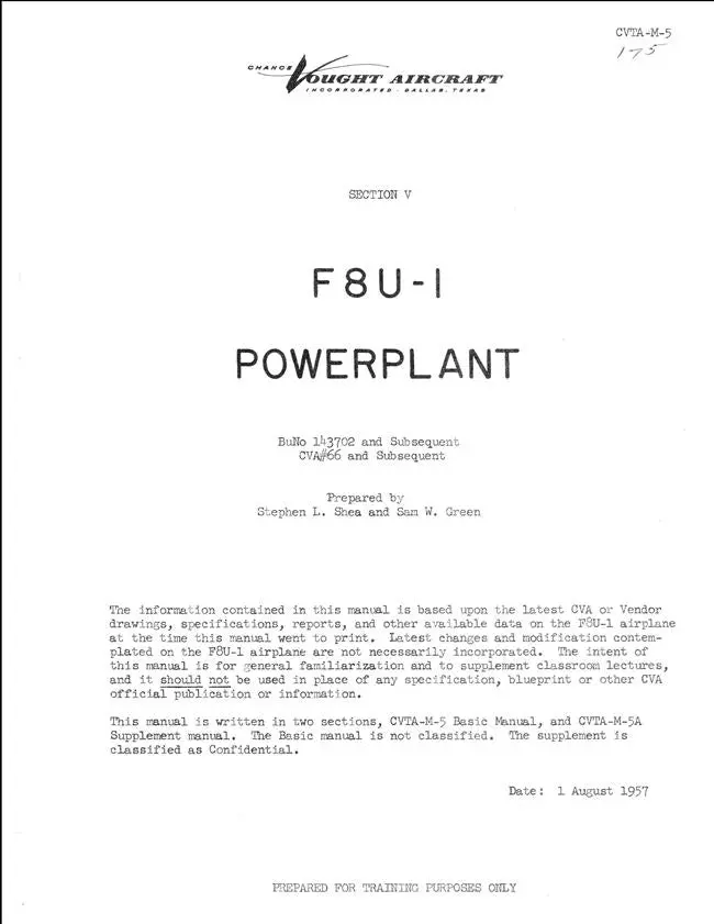 Vought F8u-1 Powerplant Service Training Manual (Cvta-M-5) 1