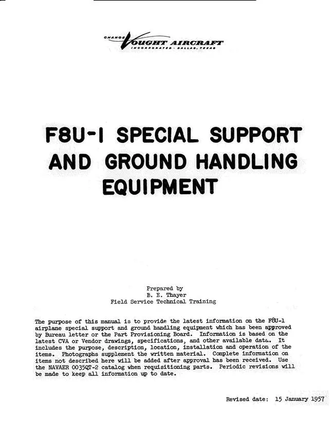 Vought F8u-1 Special Support & Ground Handling Equipment Service Training Manual (Cvta-M-0) 1