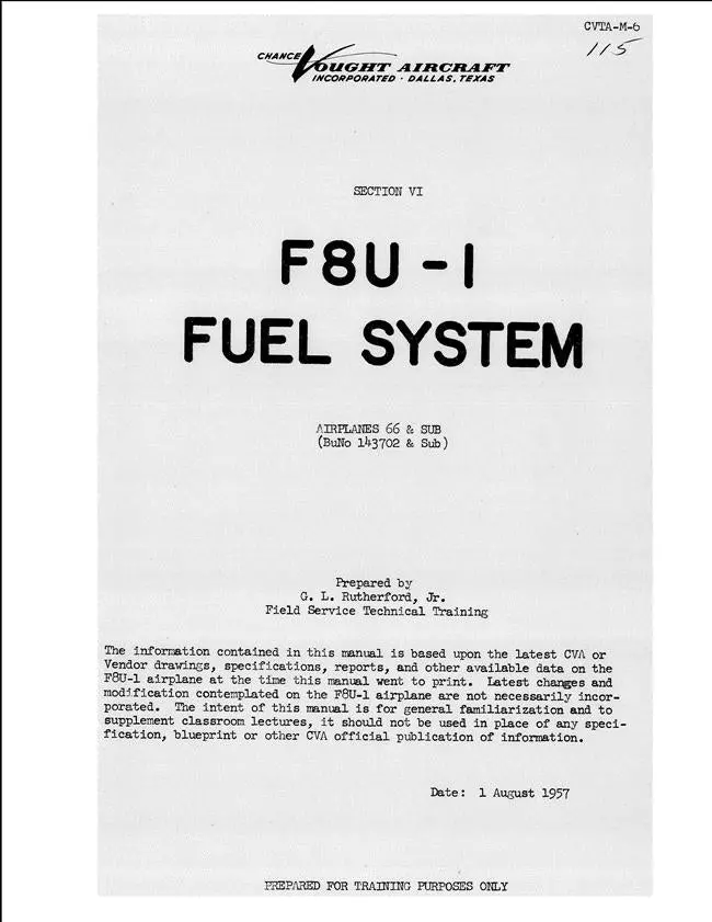 Vought F8u-1 &1P Fuel System Service Training Manual (Cvta-M-6) 1