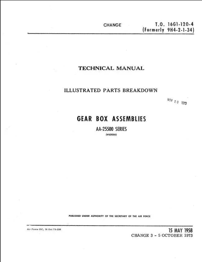Vickers Aa-25500 Series Gear Box Assemblies Illustrated Parts Breakdown (T.O. 16G1-120-4) 1