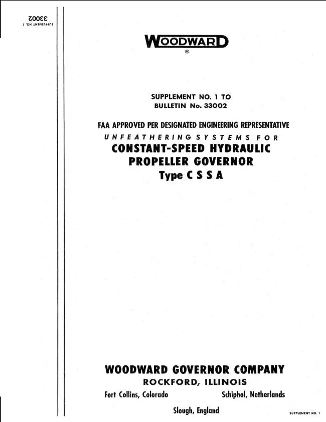 Woodward Constant-Speed Hydraulic Propeller Governor Type Cssa Supplement (33002) 1