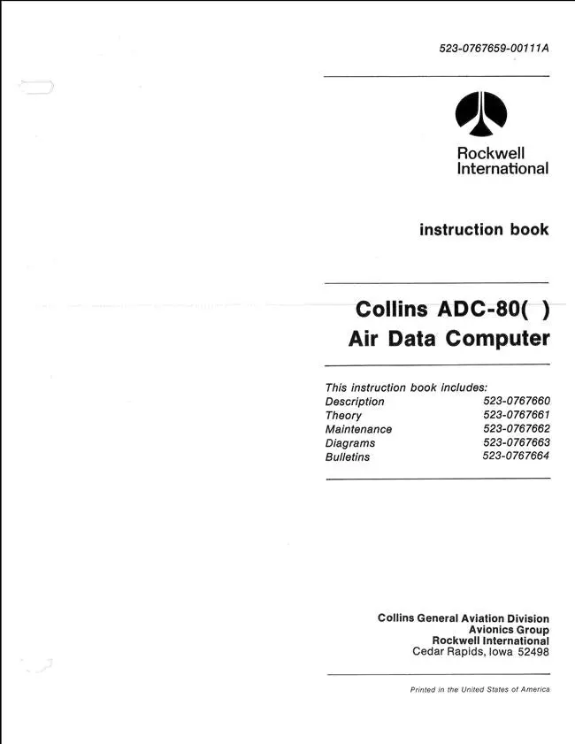 Collins Adc-80( ) Air Data Computer Instruction Book (523-0767659-00111A) 1