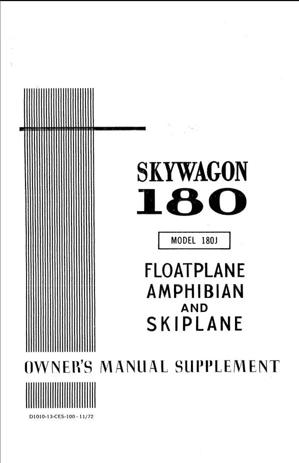 Cessna 180J Skywagon 1973-74 Amphibian & Skiplane Owner's Manual Supplement (D1010-13-Ces-100-11/72) 1