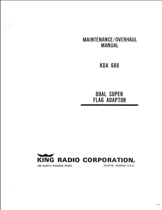King Kda 688 Dual Super Flag Adapter Maintenance-Overhaul Manual (Kpn 006-9127-05) 1