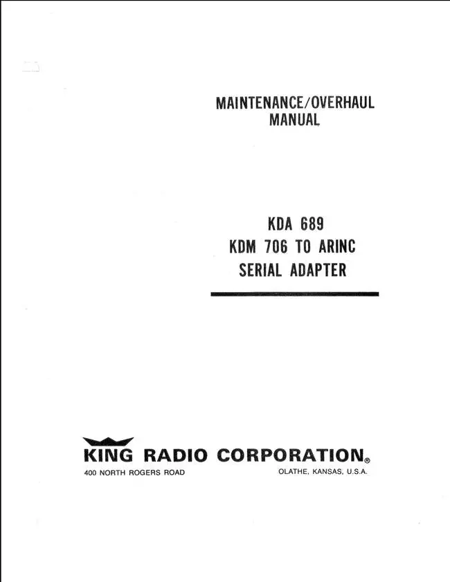 King Kda 689, Kdm 706 To Arinc Serial Adapter Maintenance-Overhaul Manual 1