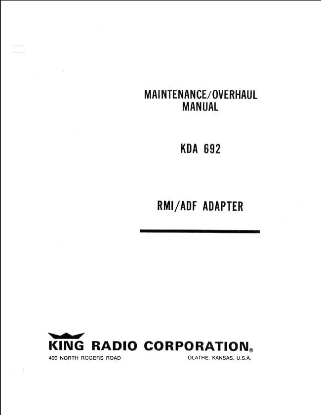 King Kda 692 Gold Crown Accessories Maintenance-Overhaul Manual (006-5127-04) 1